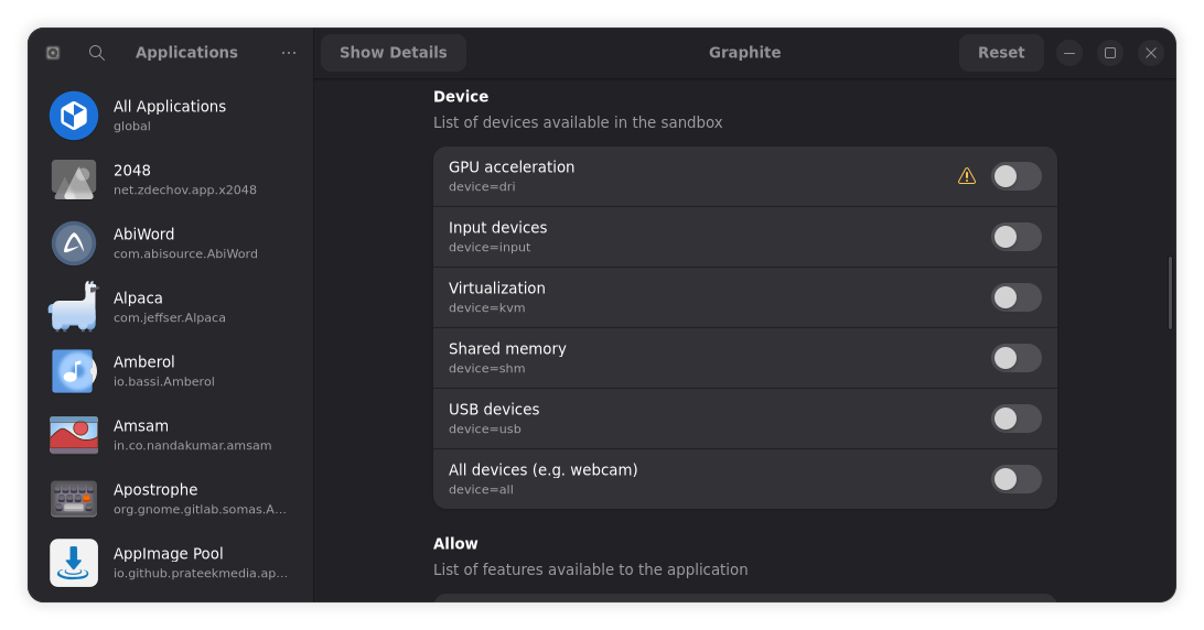 Disabling GPU acceleration in Flatseal can help with rendering issues in Graphite