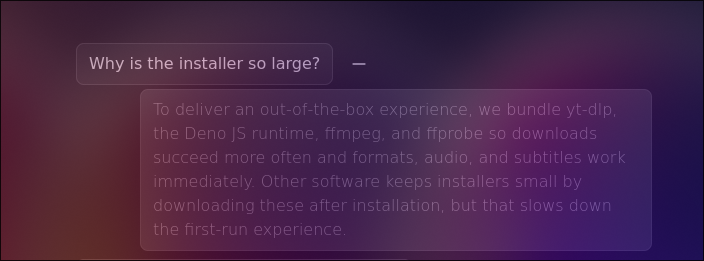 Large installer size for the project details.