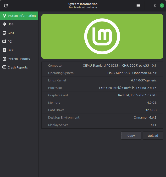 the new system information tool on linux mint 22.3 "zena"