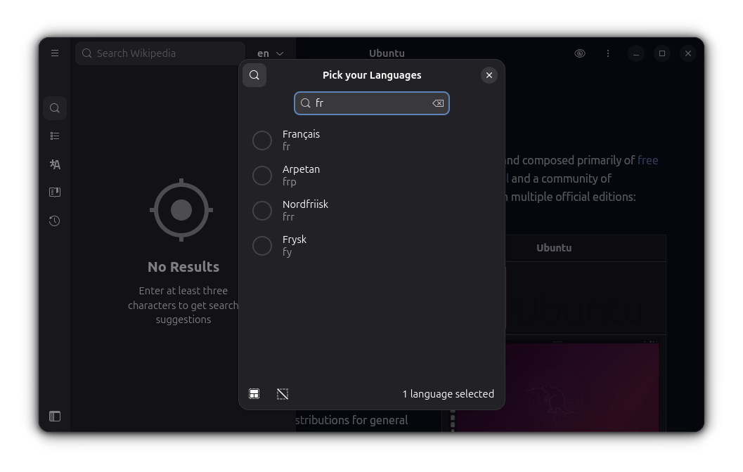 Search and select a language. In this screenshot, French is searched.