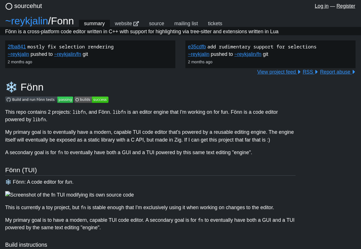 sourcehut screenshot 2026 for fonn repository