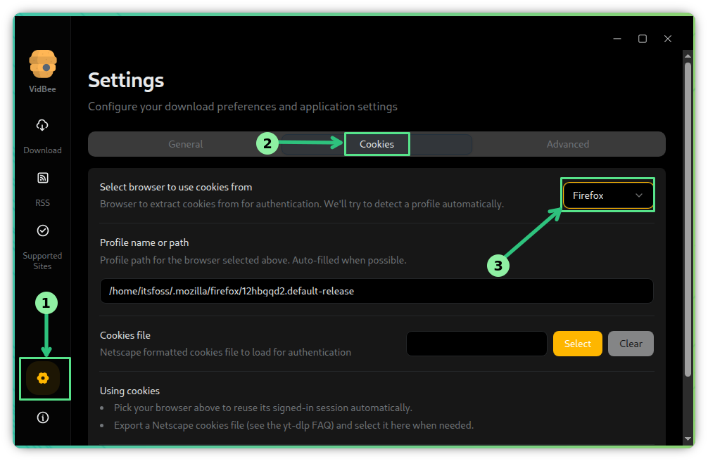 VidBee firefox cookie browser