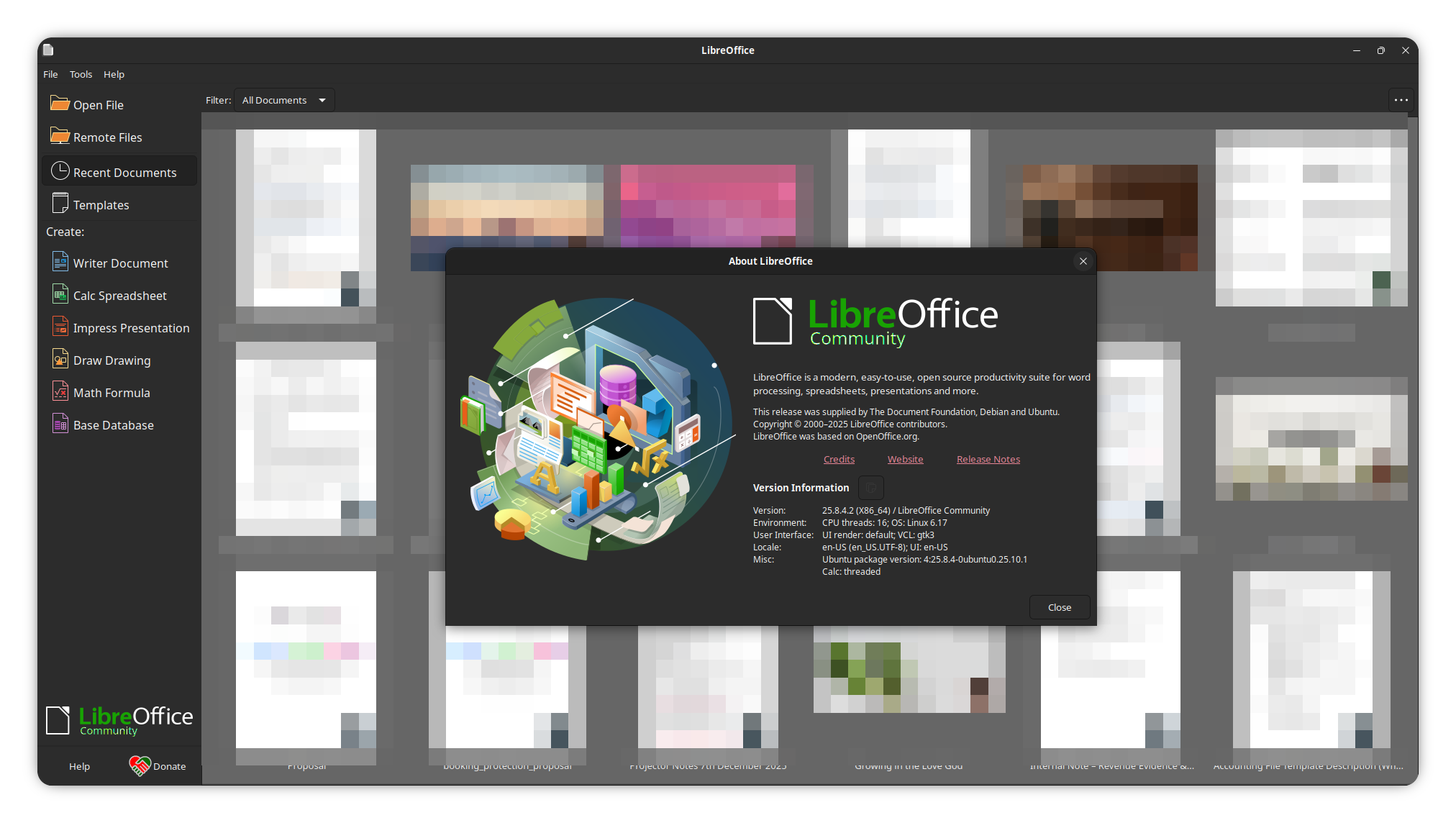 A screenshot of the LibreOffice about dialog showing the version number