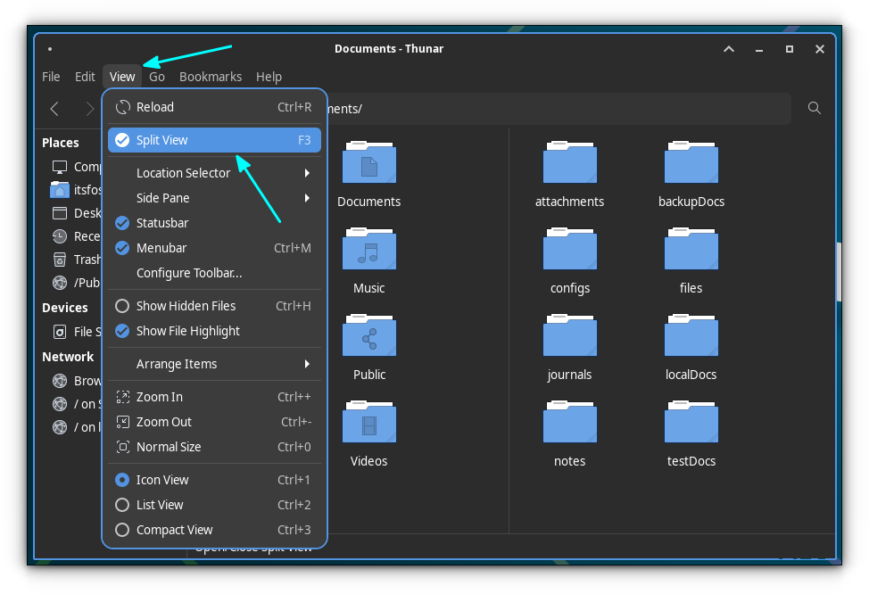 thunar split view