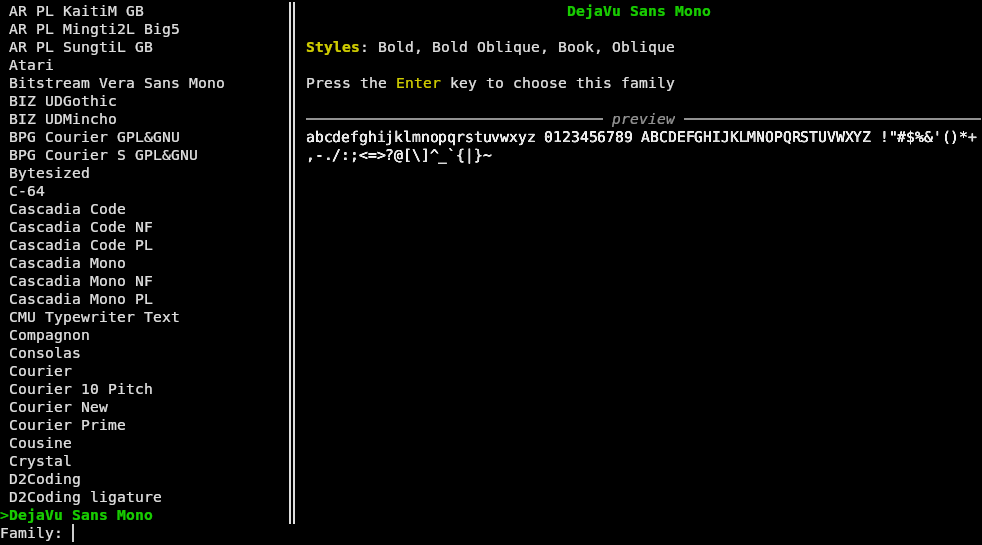 Choosing a font for kitty with the font kitten