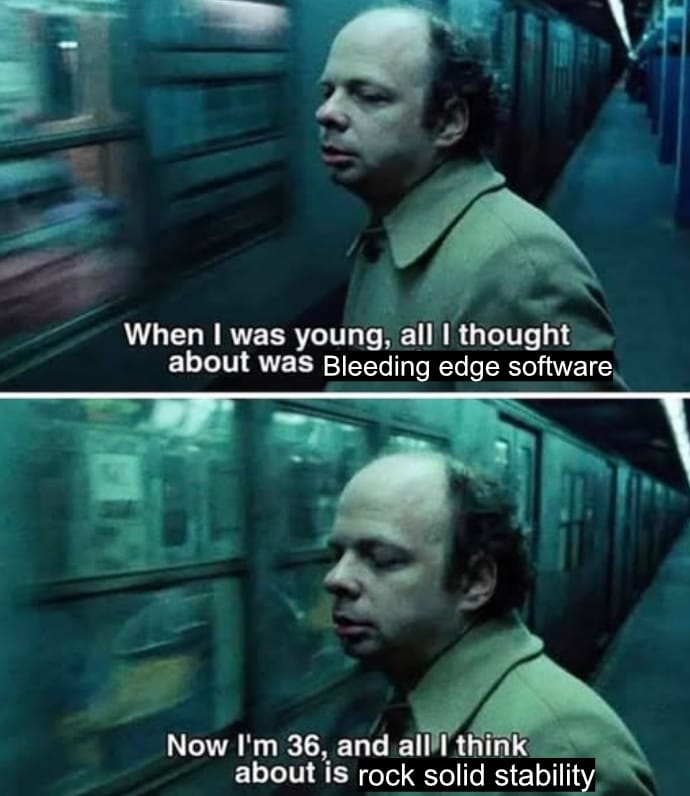 linux meme on bleeding edge vs stability