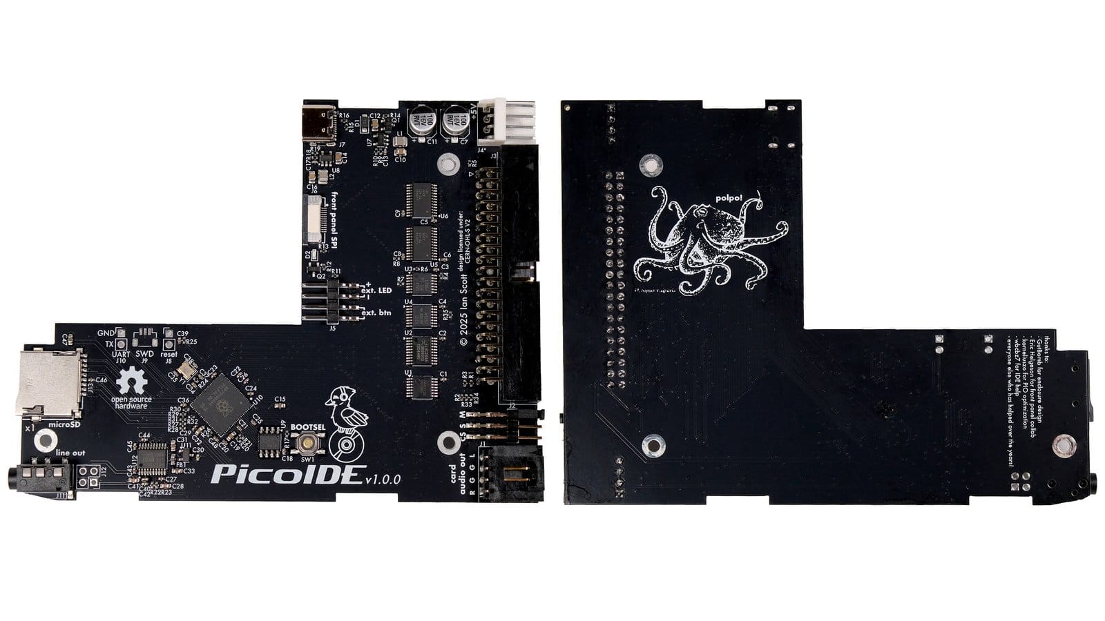 this white colored picture shows the front and back views of the picoide board