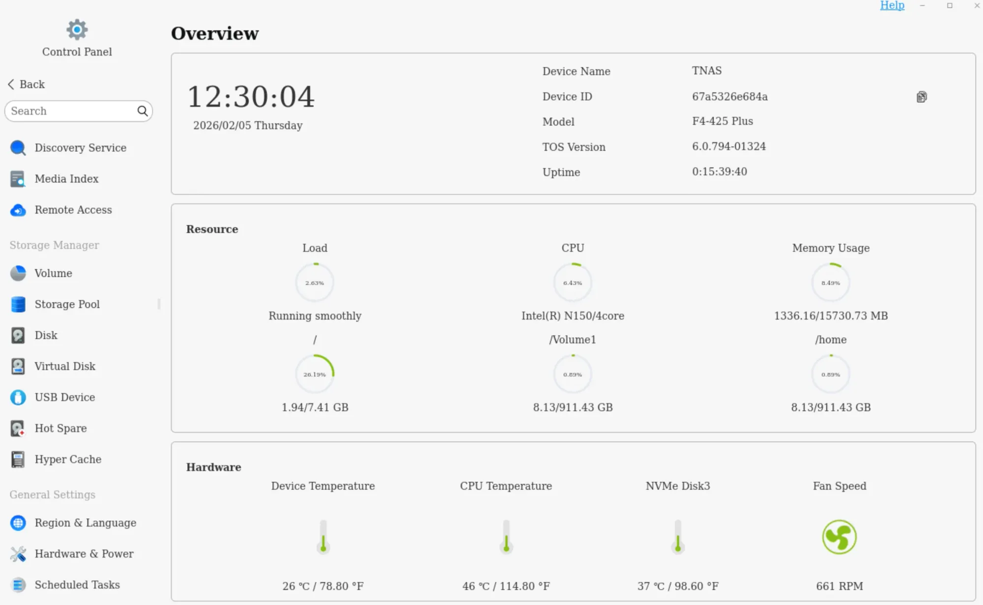 TerraMaster NAS system resource usage