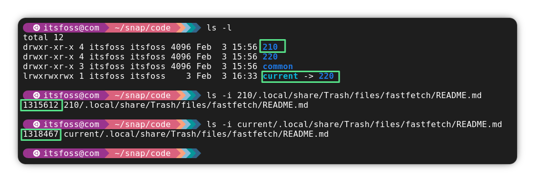 terminal output that shows the leftover trash in the snap folder for vs code