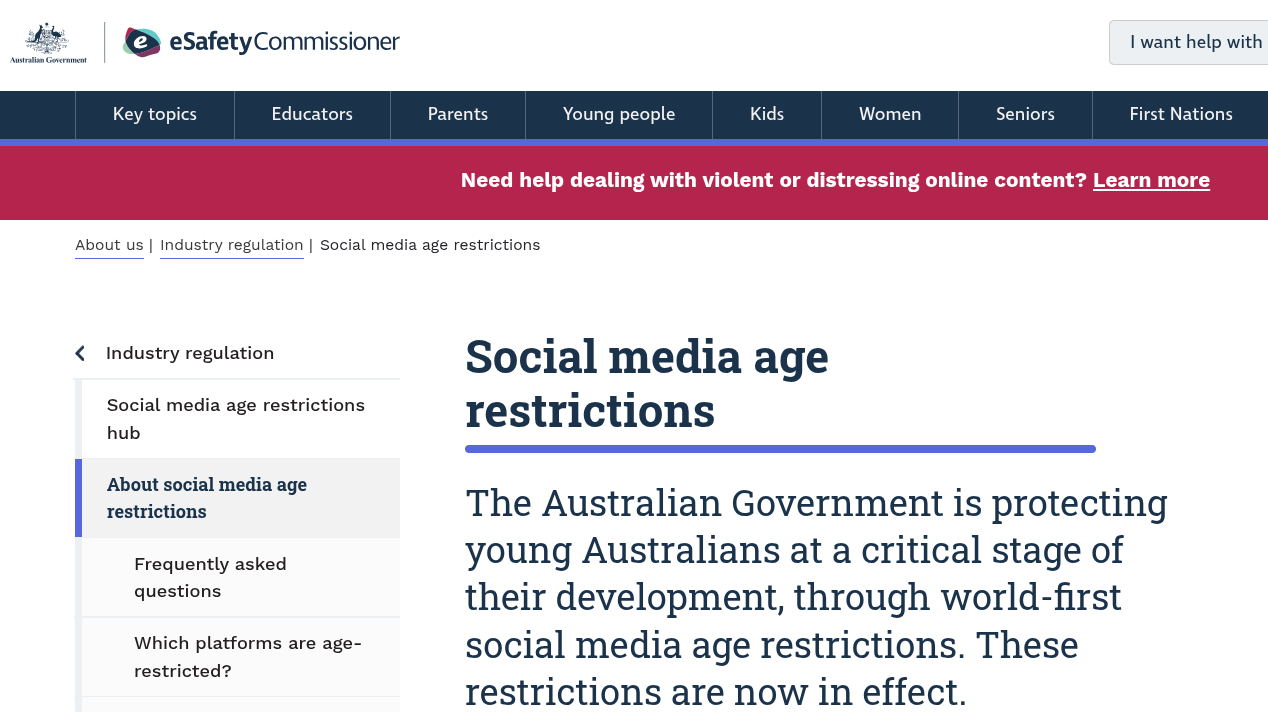 a cropped screenshot of australia's social media ban laws' web portal