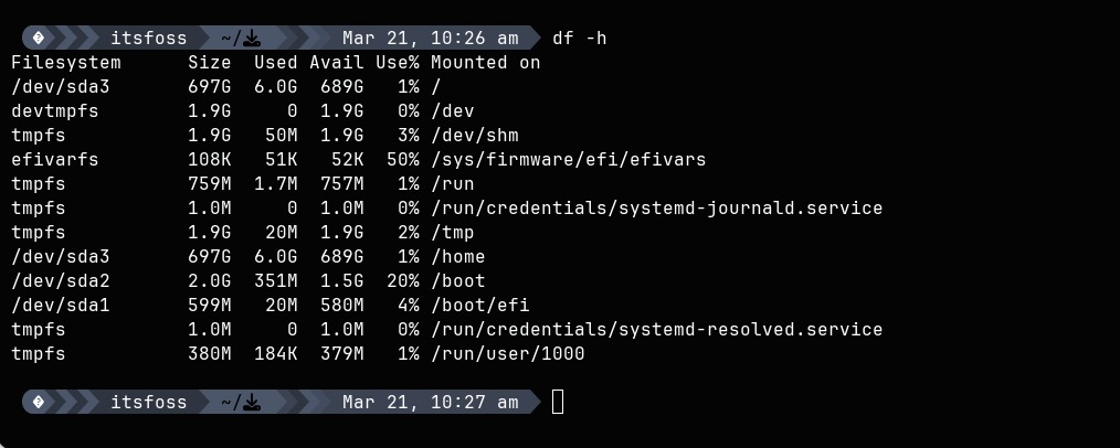 Typical disk layout with separate partitions