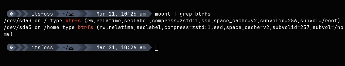 Subvolumes mounted as root and home