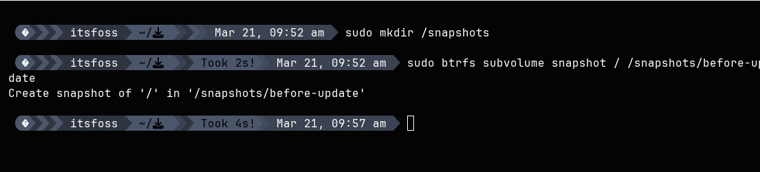 Creating a system snapshot takes less than a second
