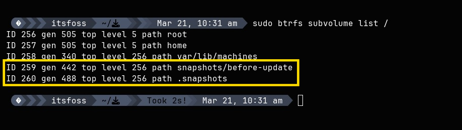 New snapshot appearing in the list