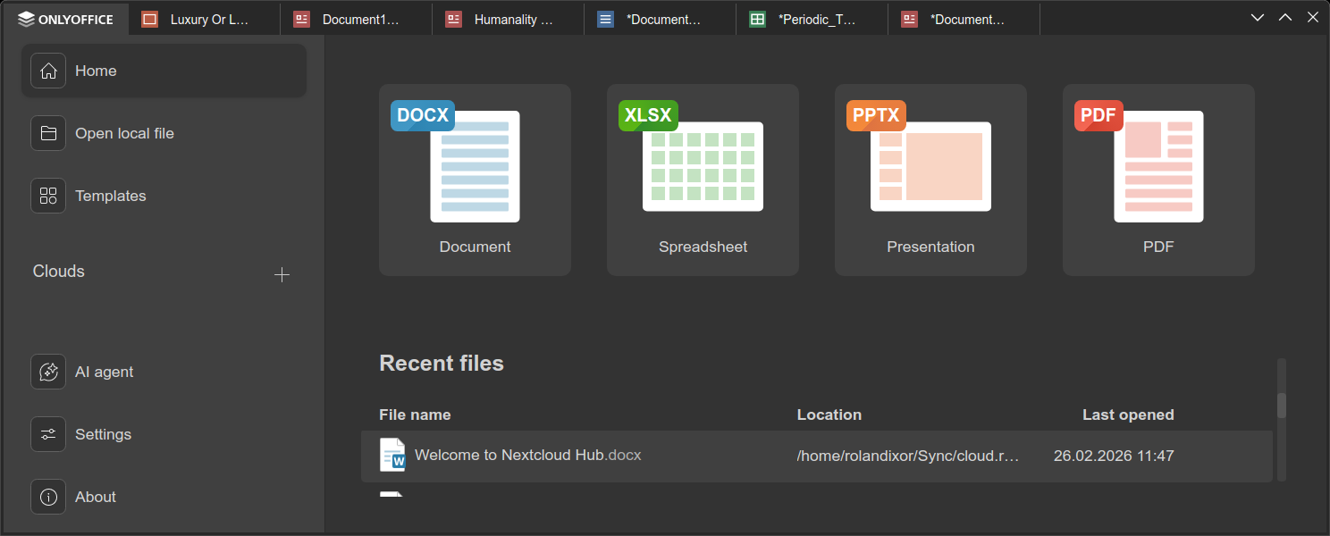 A screenshot of ONLYOFFICE in the opening screen