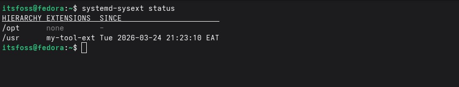 Checking the active systemd-sysext extensions.
