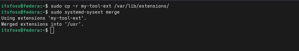 Executing the systemd-sysext merge command on Fedora