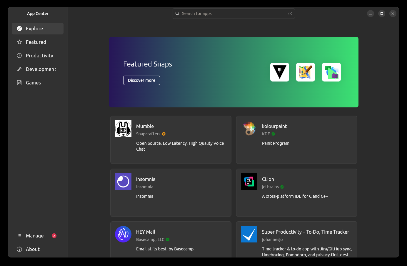 The Ubuntu App Center on the "Explore" tab