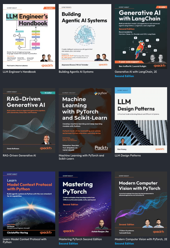 six books from the llm and agentic ai career accelerator bundle are shown here