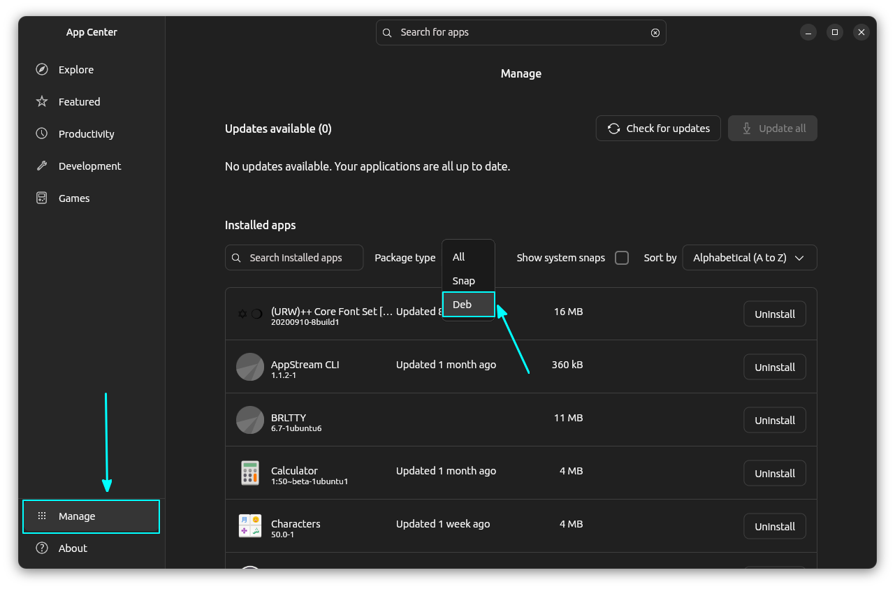 Manage deb applications from within the AppCenter.