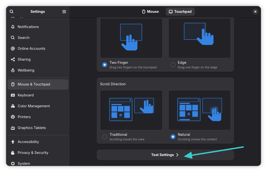 Test touchpad settings in Ubuntu and GNOME