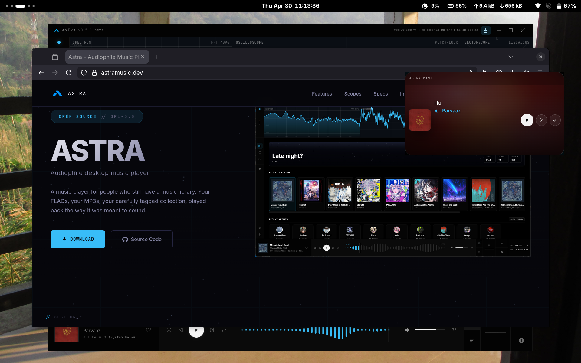 Astra miniplayer interface