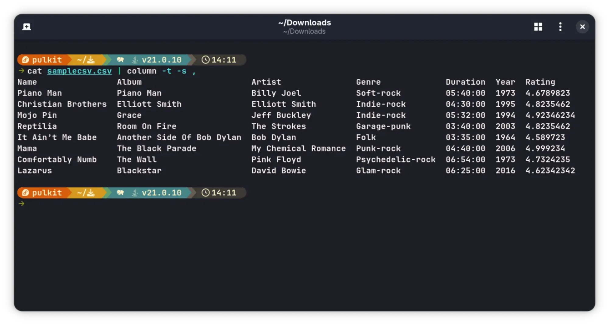 Displaying csv file in table format with cat and column commands