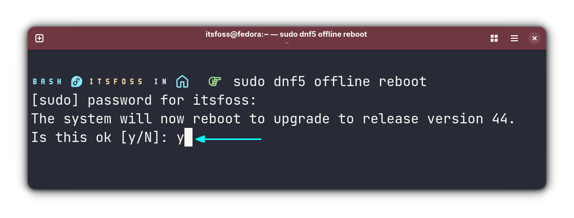 Confirm reboot to start offline upgrade process