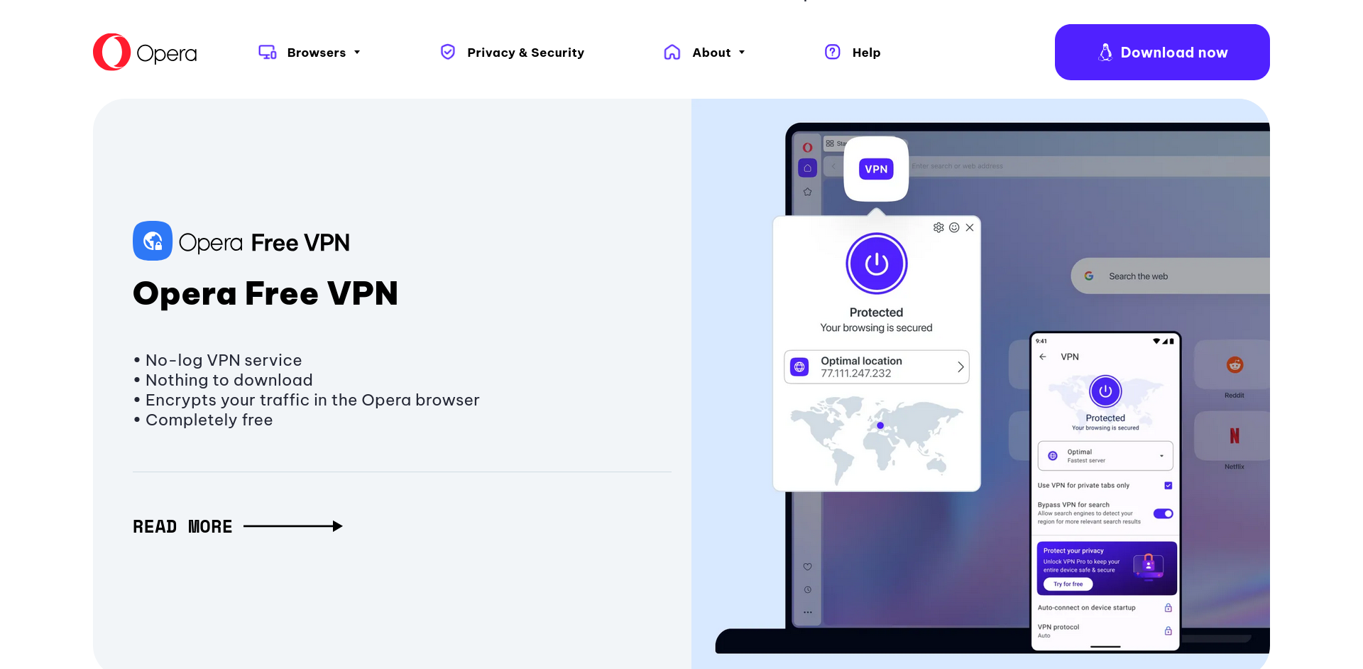 A screenshot from the Opera VPN page