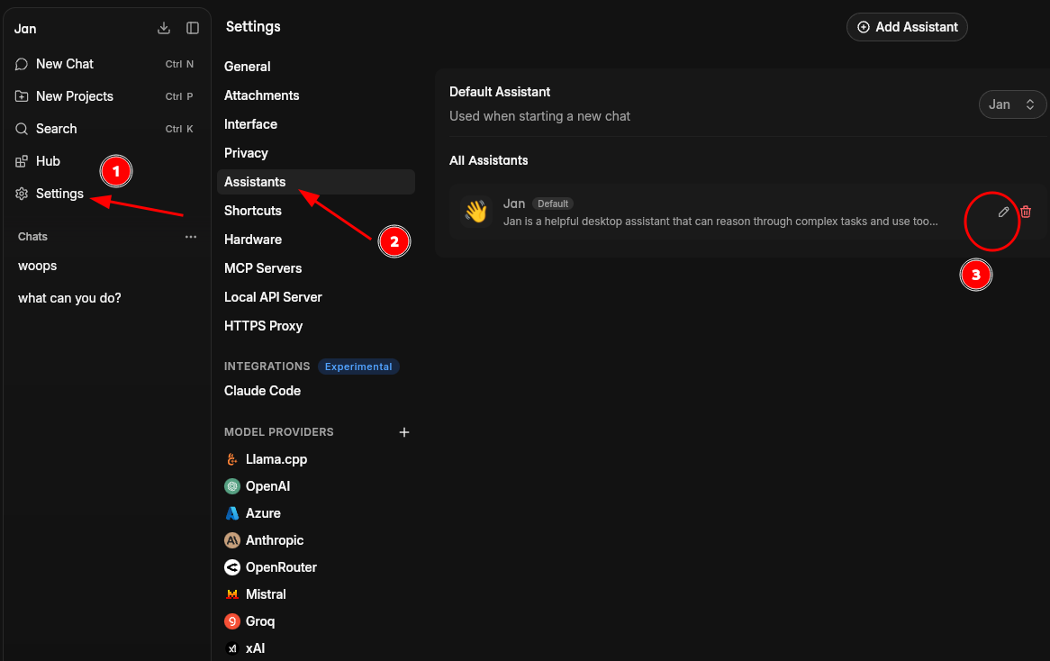 Edit system prompts for Jan AI application