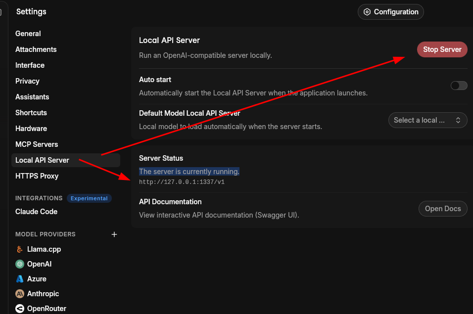 Enable local API server for Jan