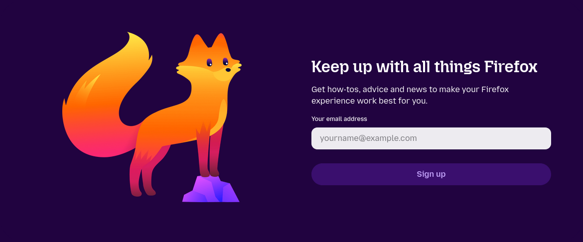 A screenshot from firefox.com showing more of the new branding for Firefox