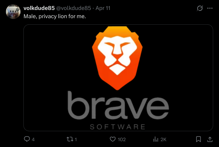 Bigotry on display, claiming Brave as a "male" browser