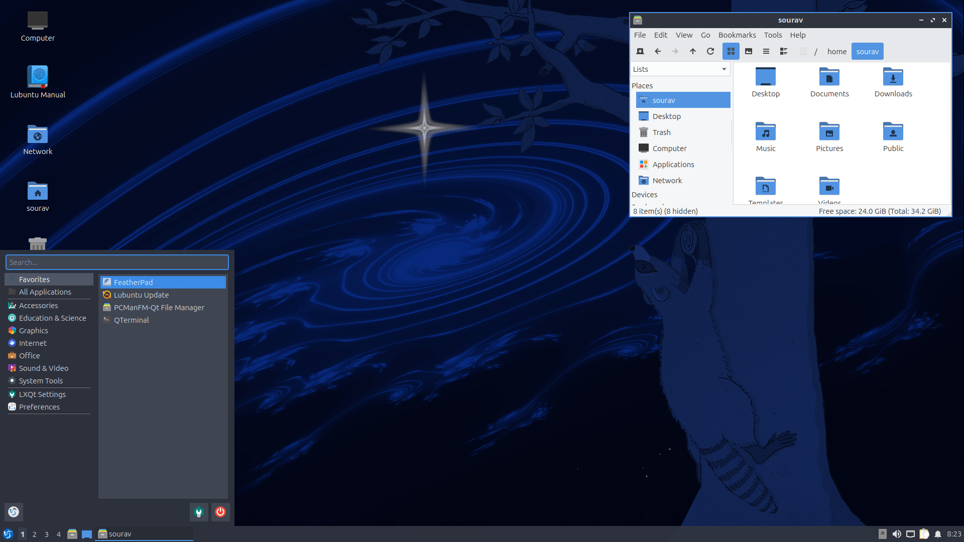 this picture shows the desktop view of lubuntu 26.04 lts with the app launcher and file manager open