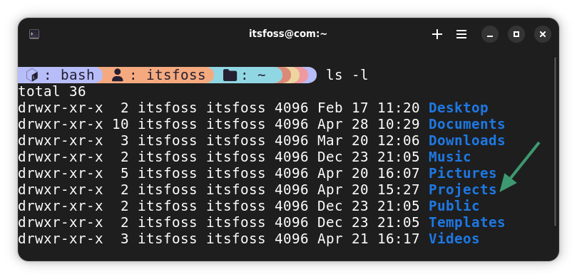 New projects directory in terminal
