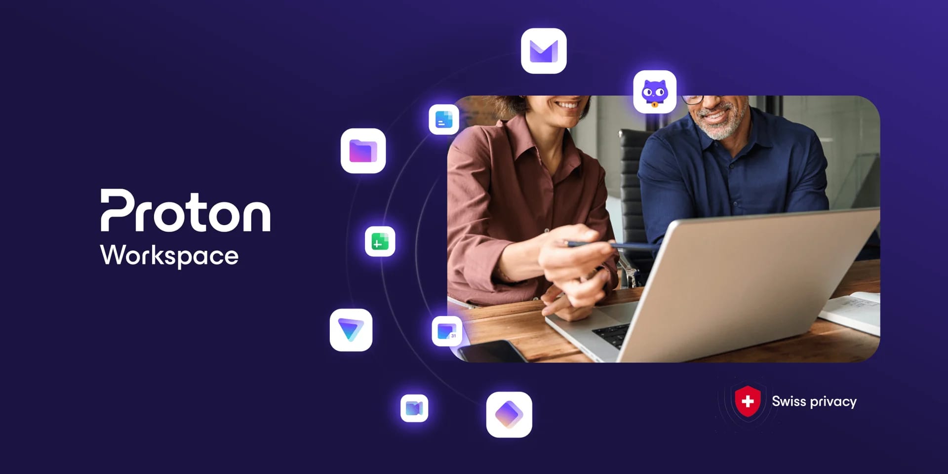 a purple-colored banner that shows the various proton services included in proton workspace