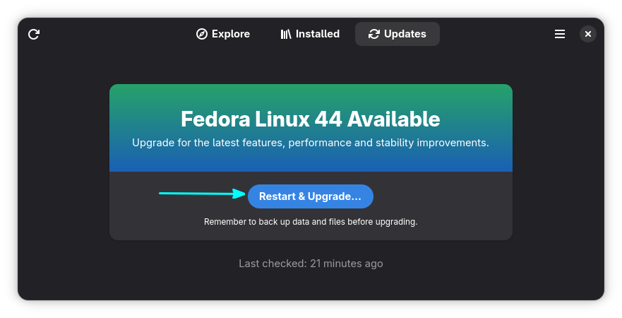 Click on the Restart & Upgrade button when the download is finished.