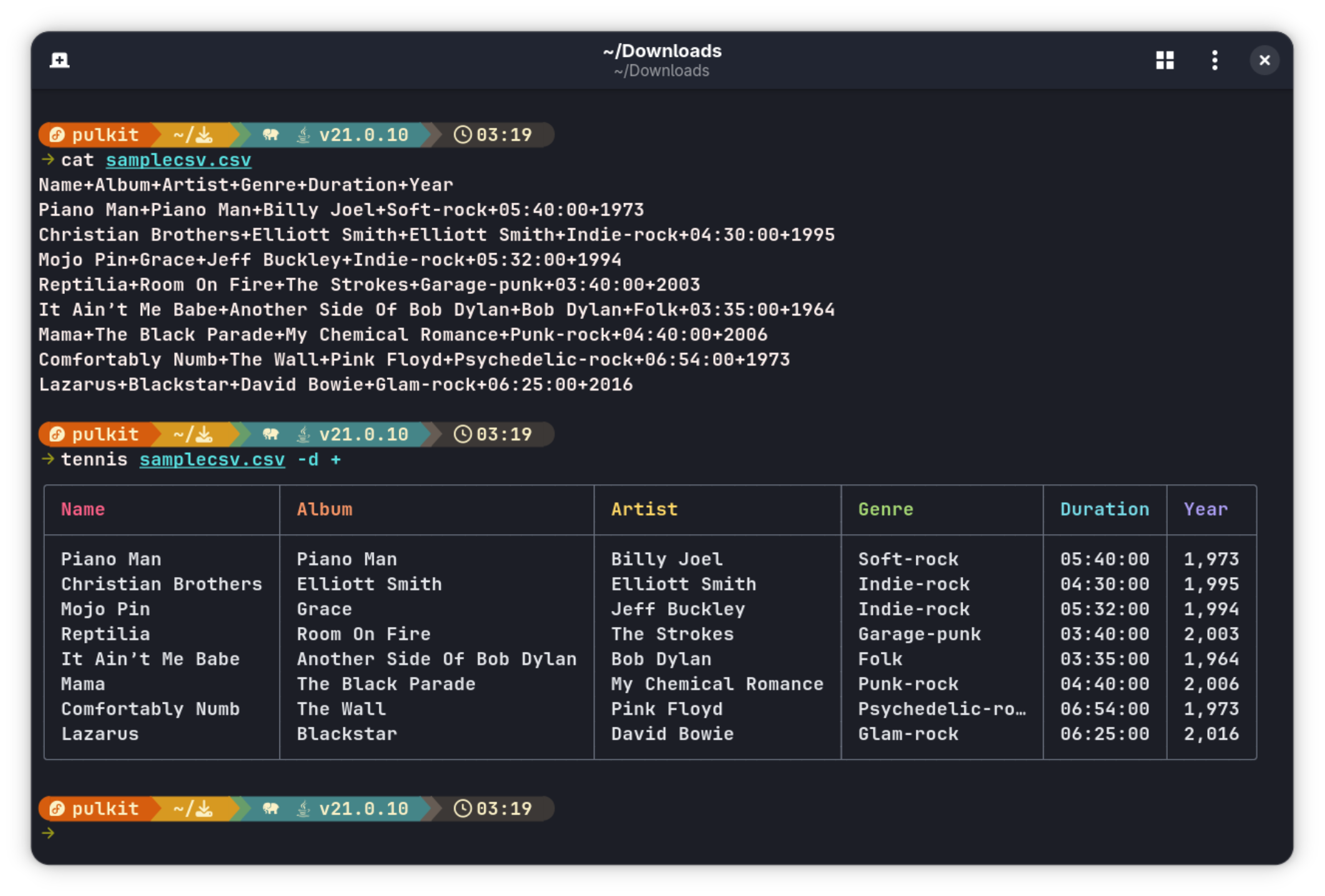 Tennis for CSV file for a different delimiter