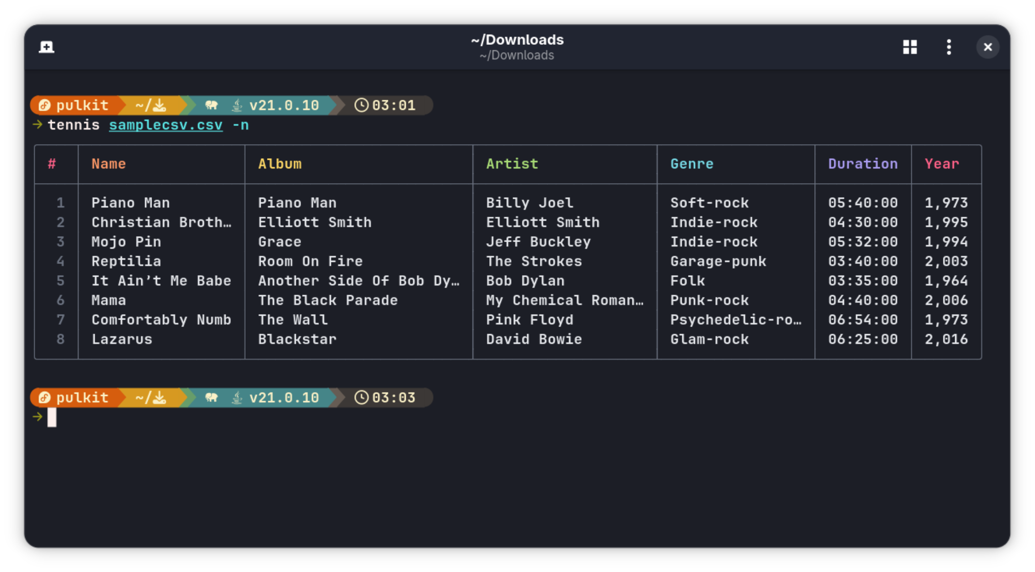 Numbered Tennis CSV file
