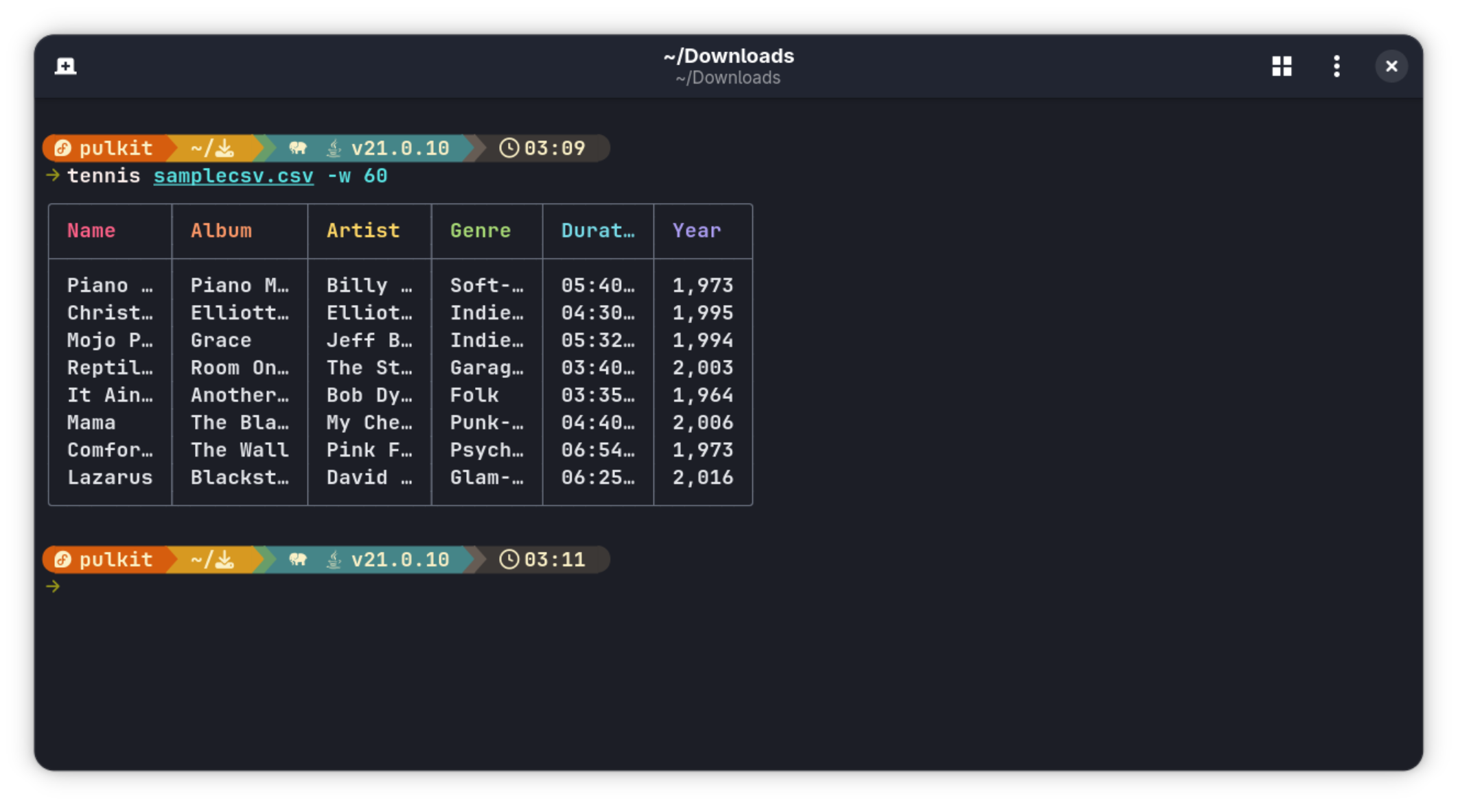 Displaying a CSV file with a maximum table width