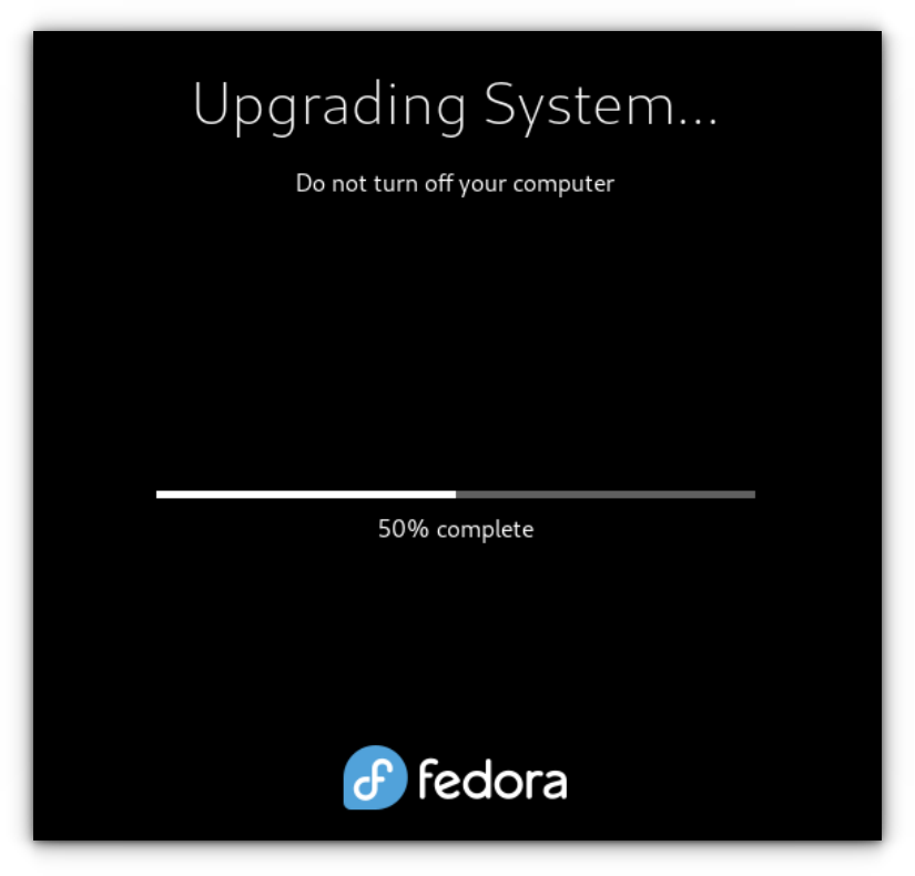 Offline upgrade of Fedora is progressing.