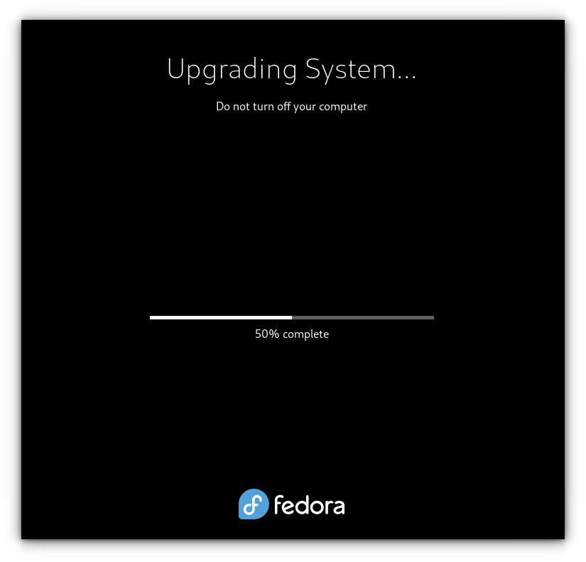 Offline upgrade of Fedora is progressing.