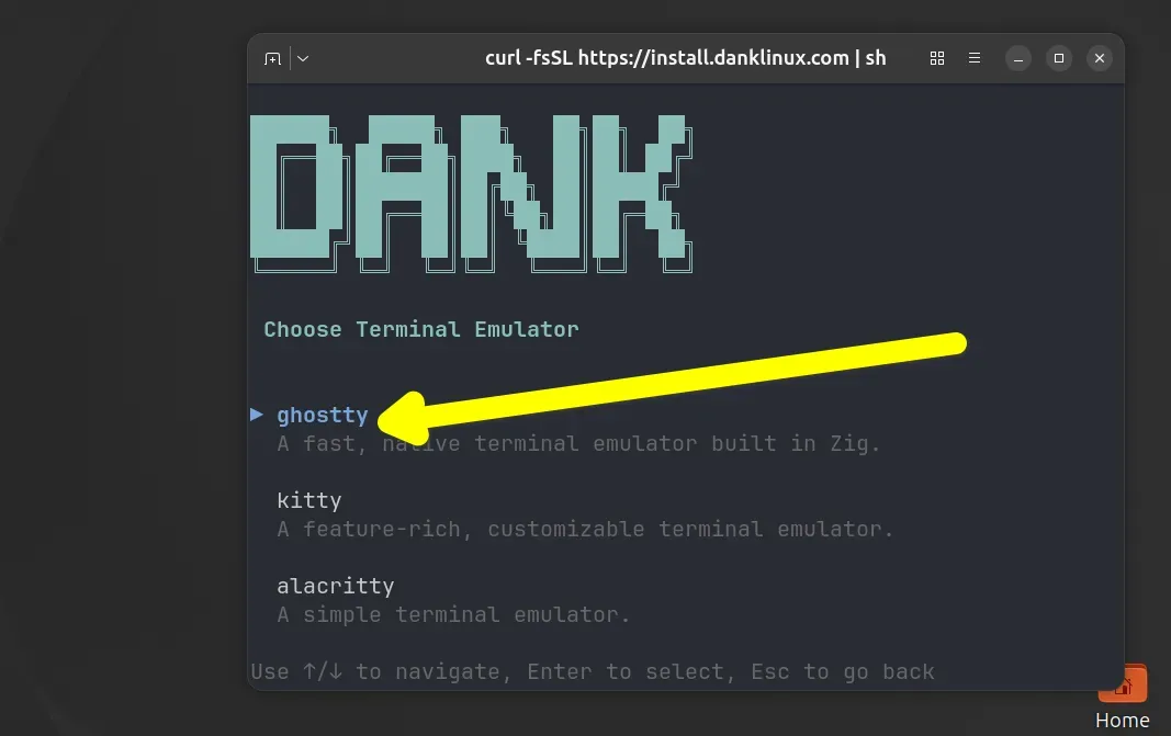 Choose default terminal emulator while setting up Dank Linux environment on Ubuntu
