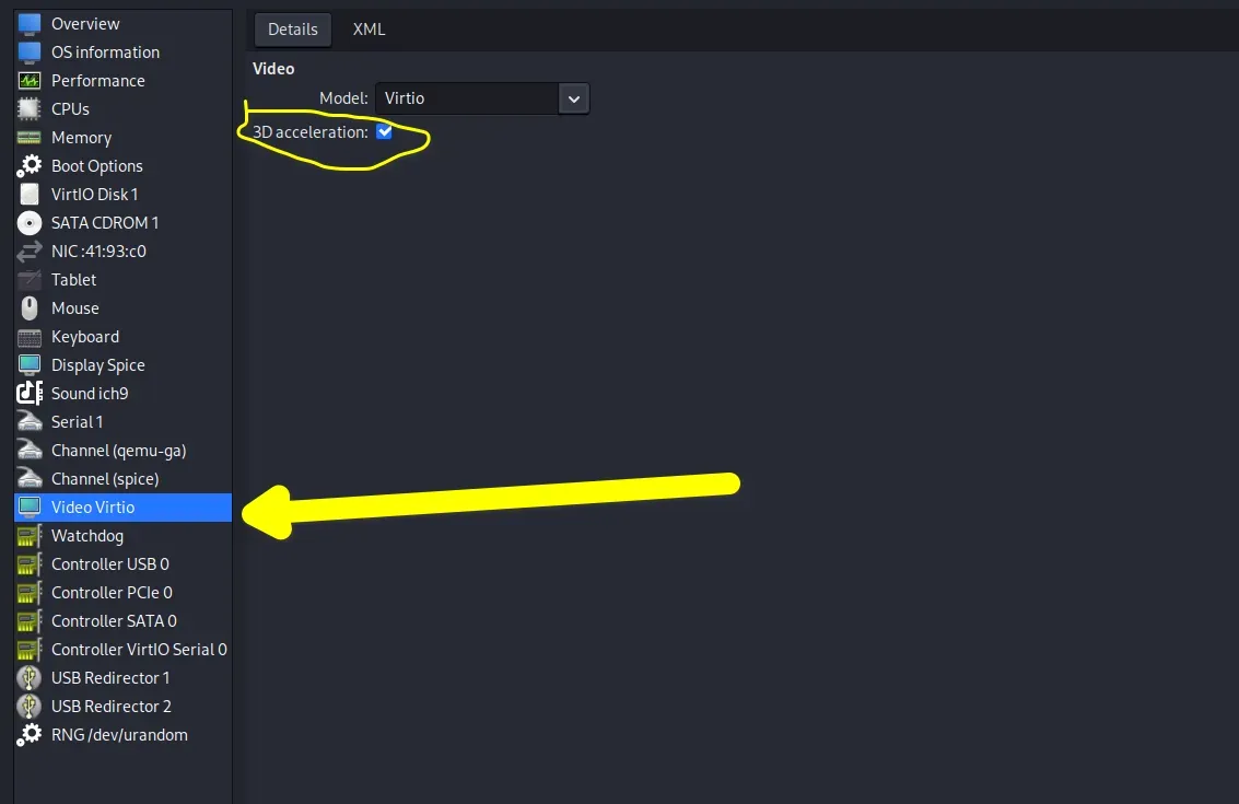 Enable 3D acceleration in Virt Manager for QEMU KVM VM