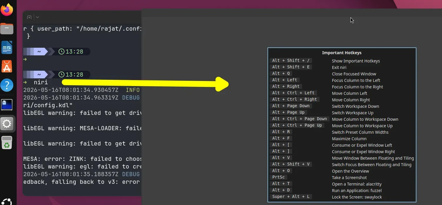 Launching Niri window manager while staying in the current gnome session