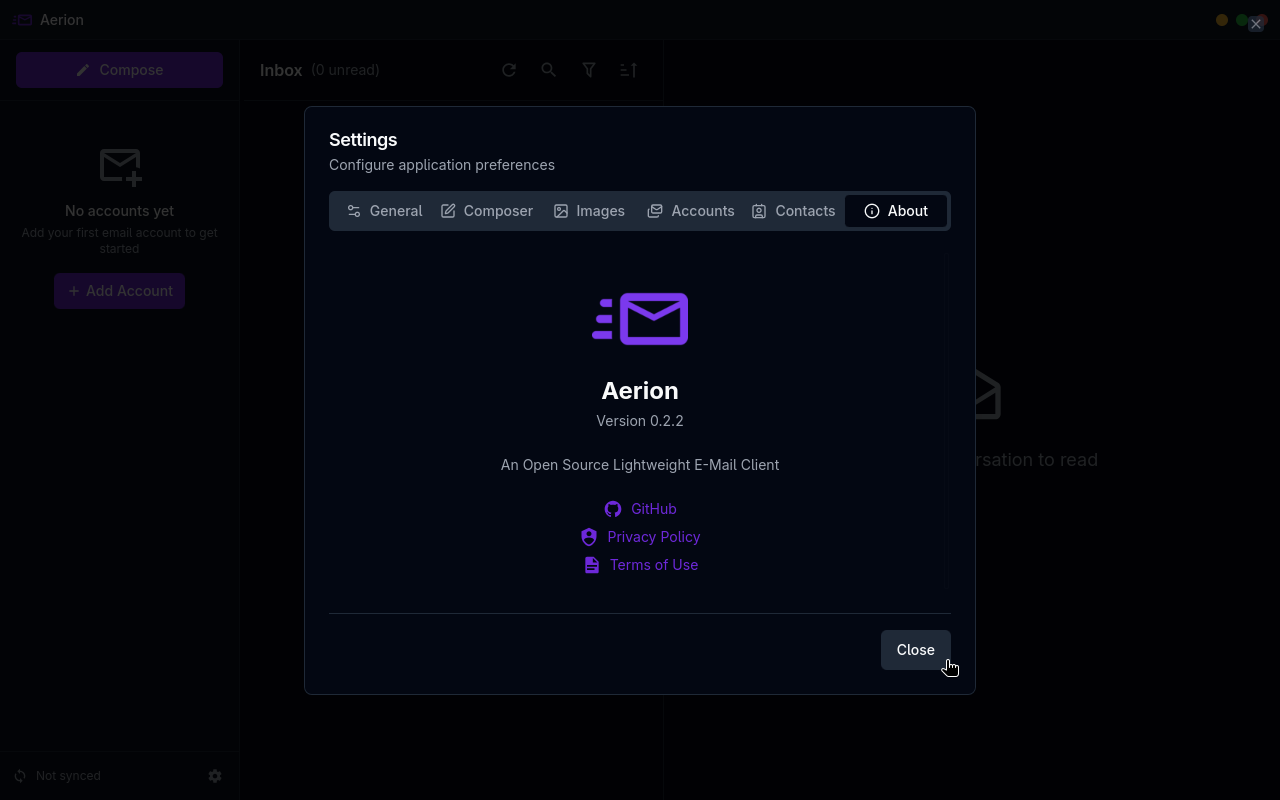 the about page on aerion is shown in this screenshot