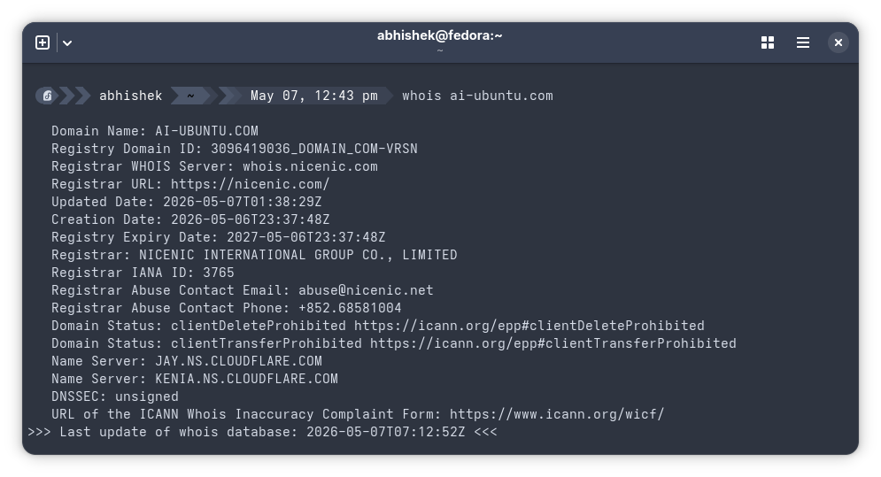 Whois data for the ai-ubuntu.com website