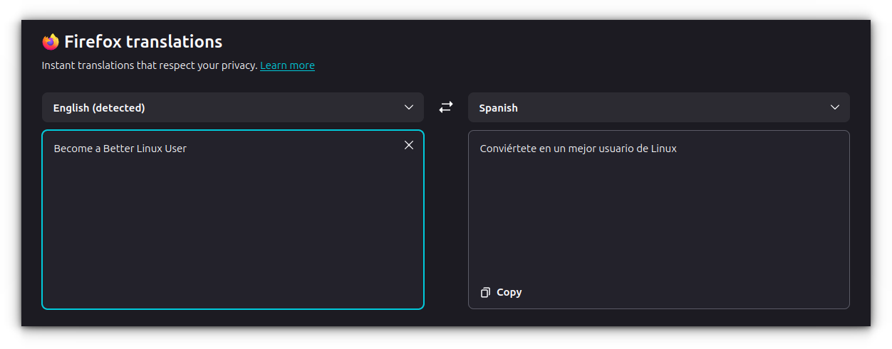 A screenshot showing custom translations in Firefox.
