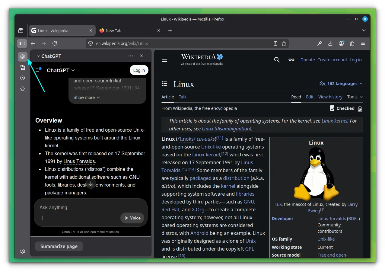A screenshot showing an article summary side by side in Firefox.