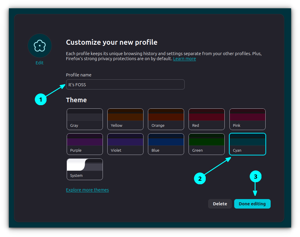 A screenshot showing the new profile creation page.